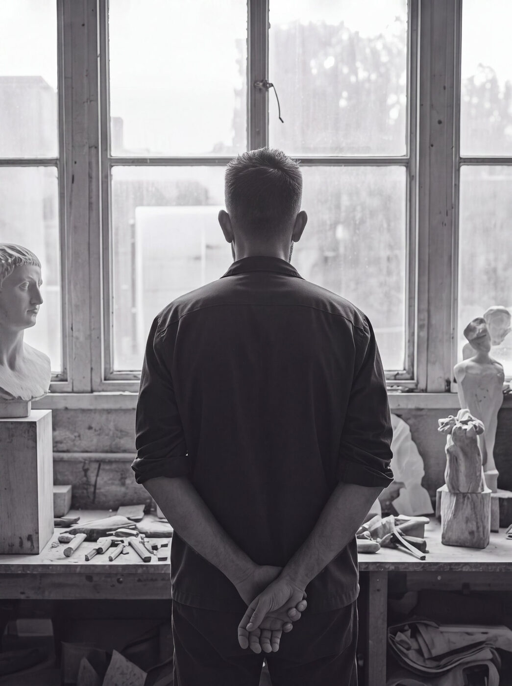 Emre Yusufi at the studio window