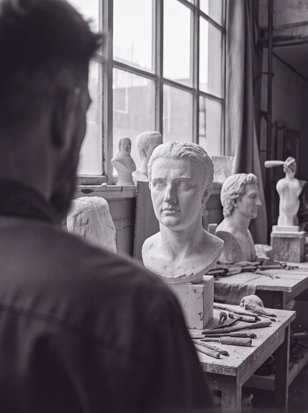 Emre Yusufi with marble busts
